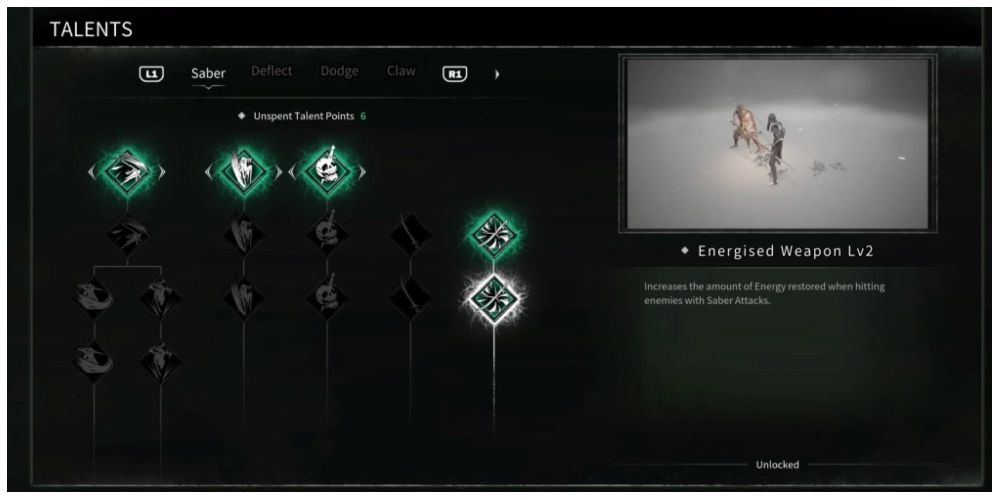 Energised Weapon talent information screen in Thymesia
