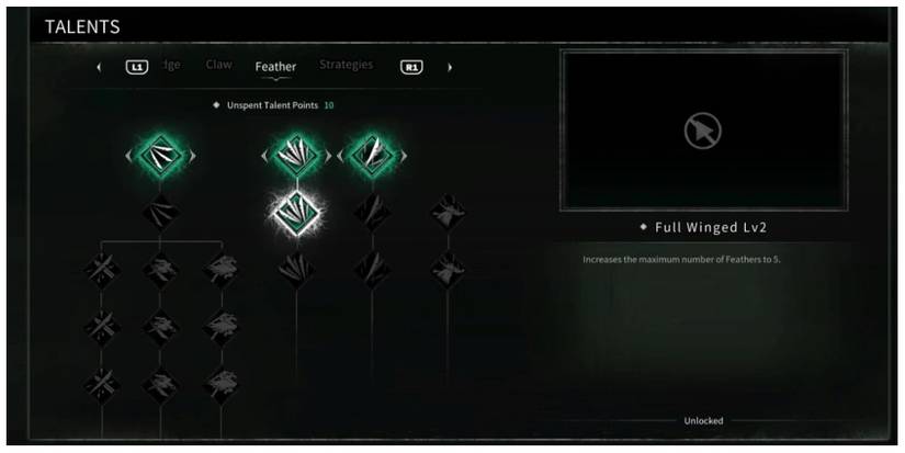 Full Winged talent information screen in Thymesia