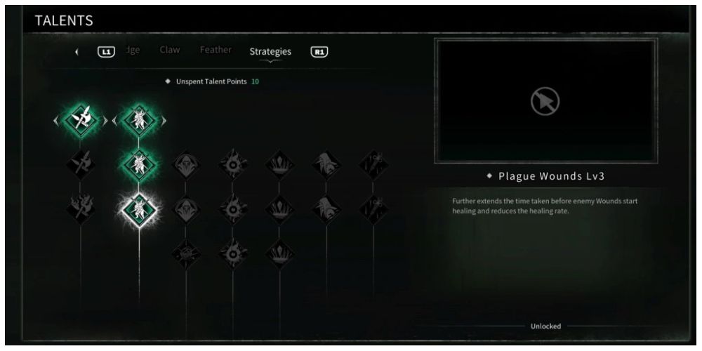 Plague Wounds talent information screen in Thymesia
