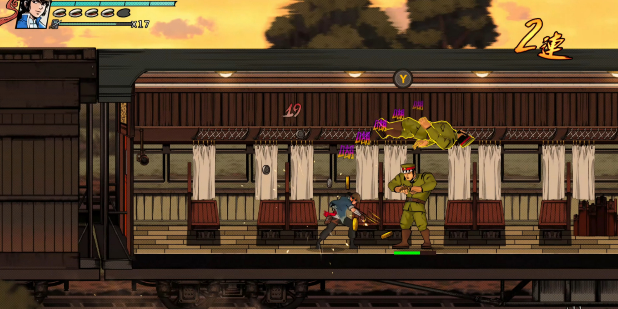 tianding pummeling a baddie on a train in the legend of tianding