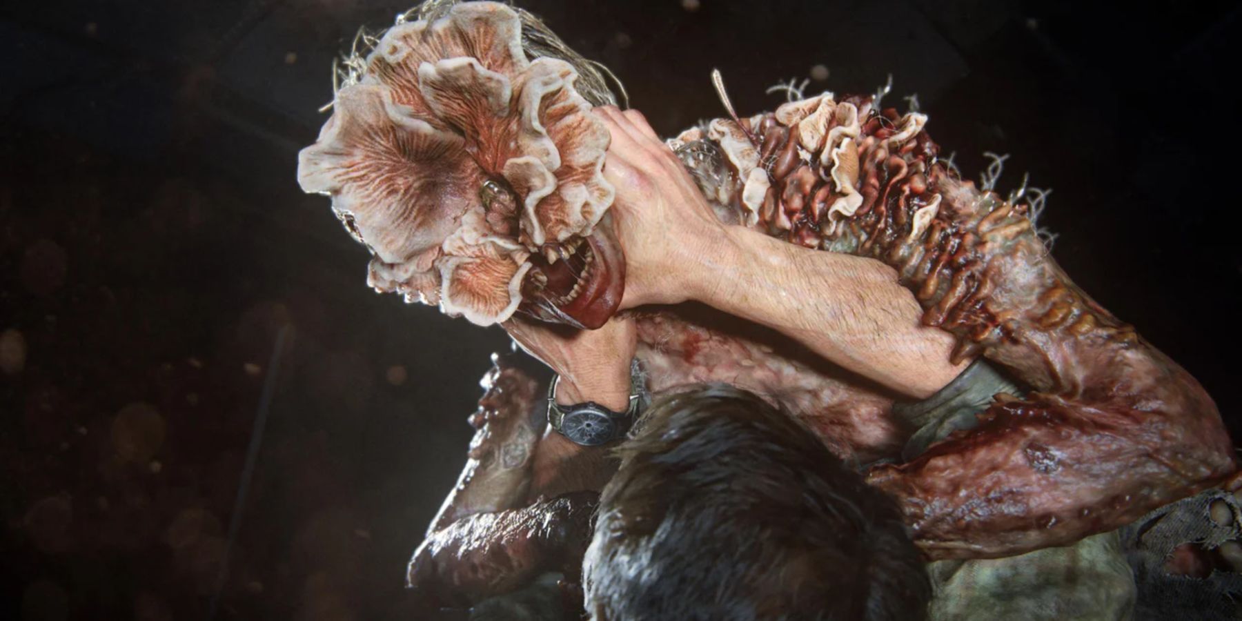 Clicker and Joel wrestling in The Last Of Us