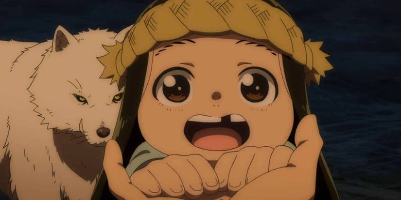 To Your Eternity - March Looking Excited With Fushi As Wolf Behind Her