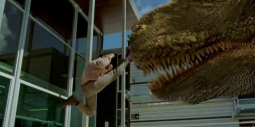 Tommy Oliver kicking a dinosaur in the face in Power Rangers Dino Thunder