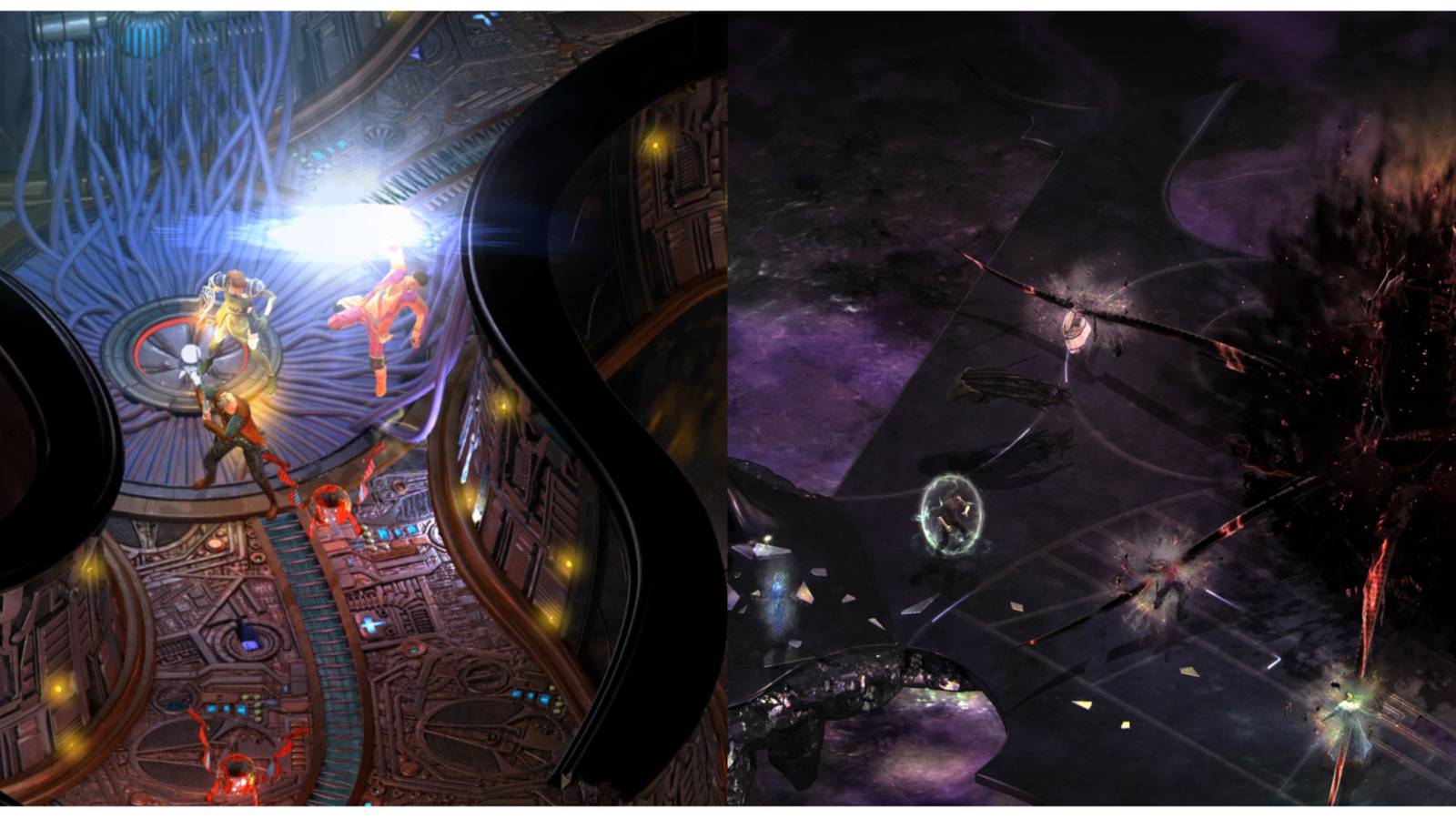 split screen of two battles in Torment: Tides of Numenera