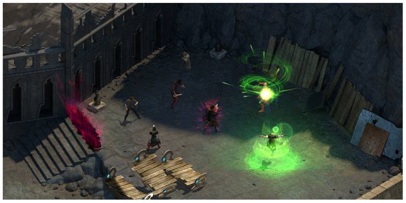 a battle scene in Torment: Tides of Numenera where the party is interacting with a robot
