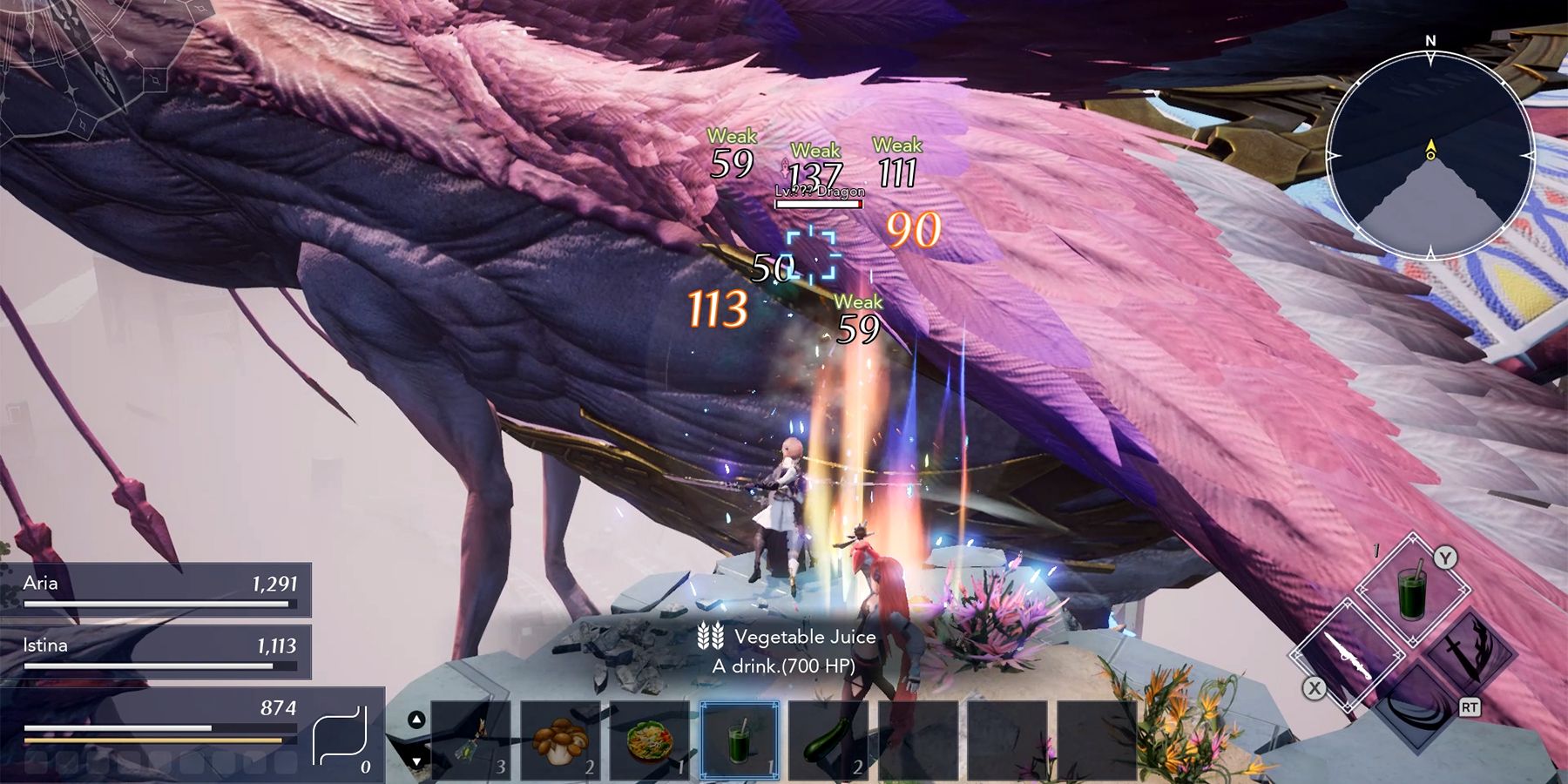 traveler attacking dragon in harvestella