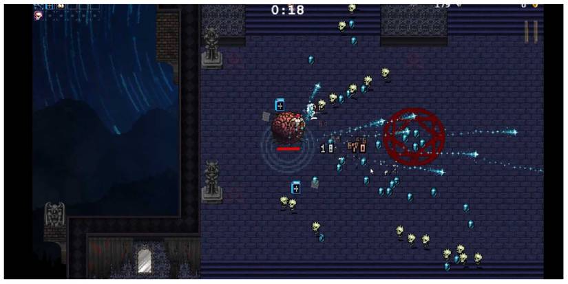 a battle in Gallo Tower in Vampire Survivors