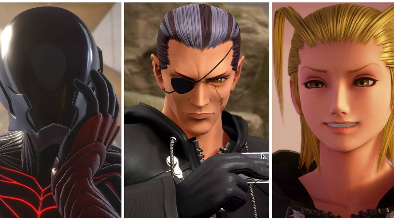 Vanitas, Xigbar, and Larxene in Kingdom Hearts 3