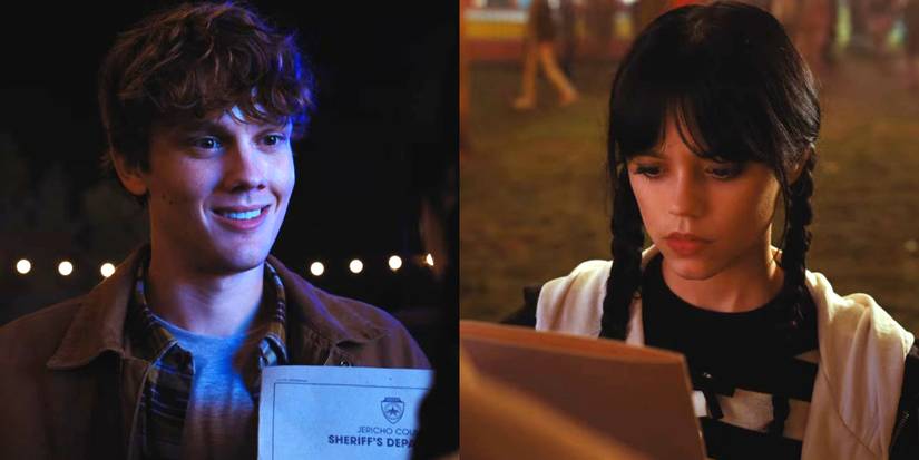 Tyler Galpin and Wednesday Addams at the Harvest festival in the 2022 spinoff series Wednesday.