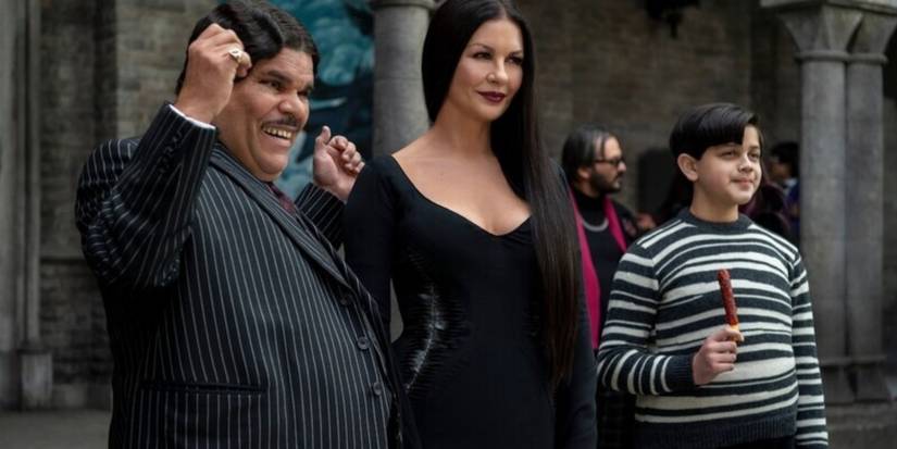 Gomez, Morticia and Pugsley in Wednesday