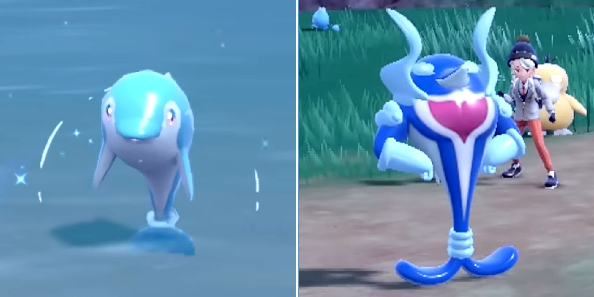 Wild Finizen and evolved Palafin seen in Pokemon Scarlet & Violet