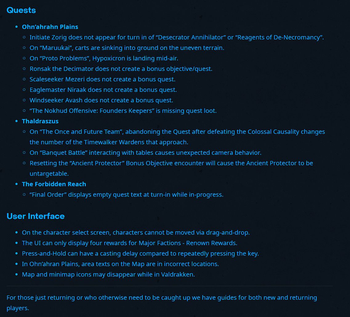 wow world of warcraft dragonflight known issues blizzard post