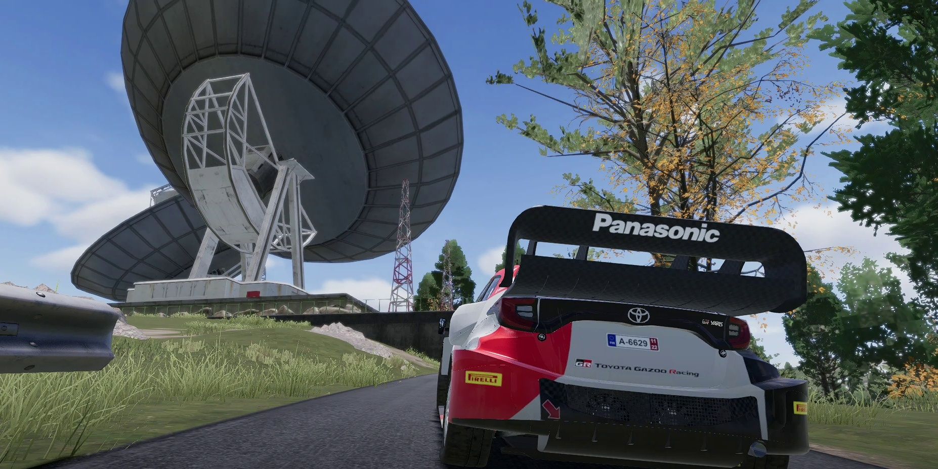wrc generations players racing with a satalite in the background 