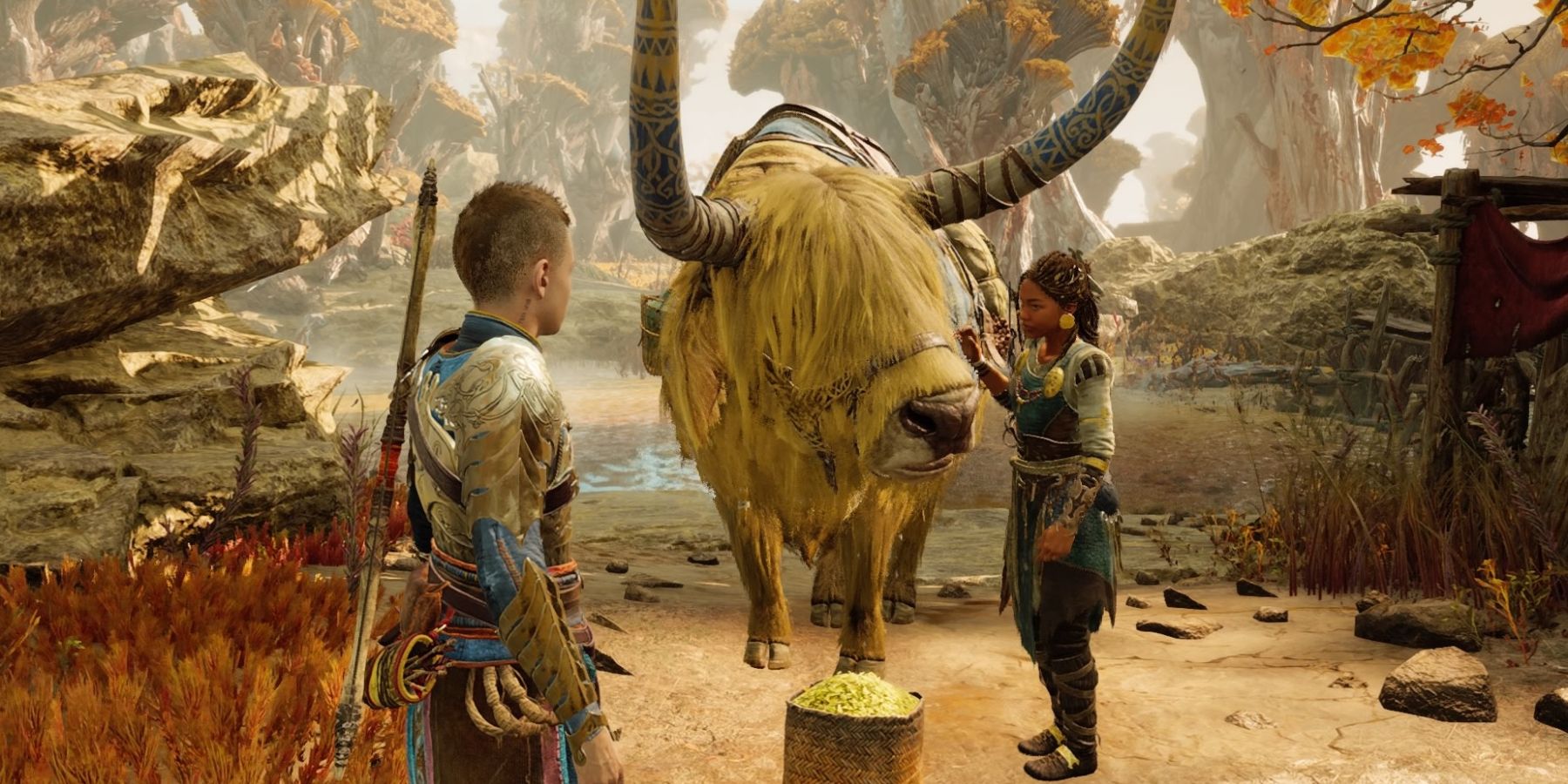 Atreus, Jalla, and Angrboda in God of War Ragnarok