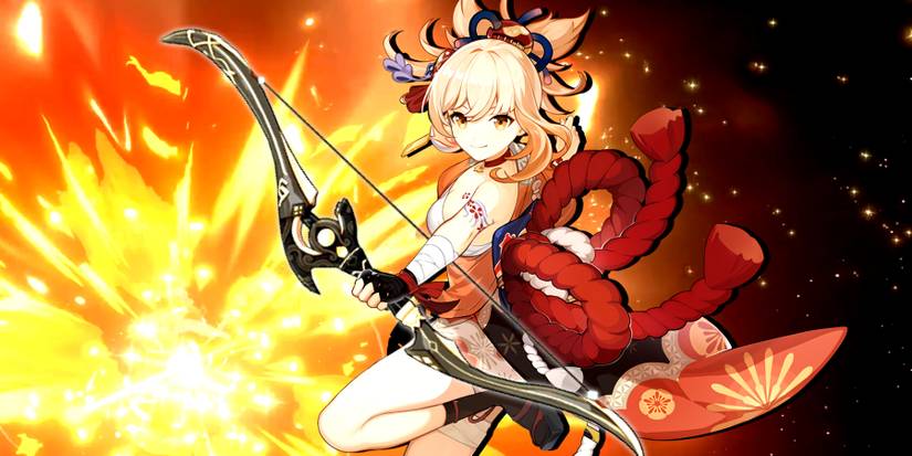 yoimiya holding prototype crescent in genshin impact