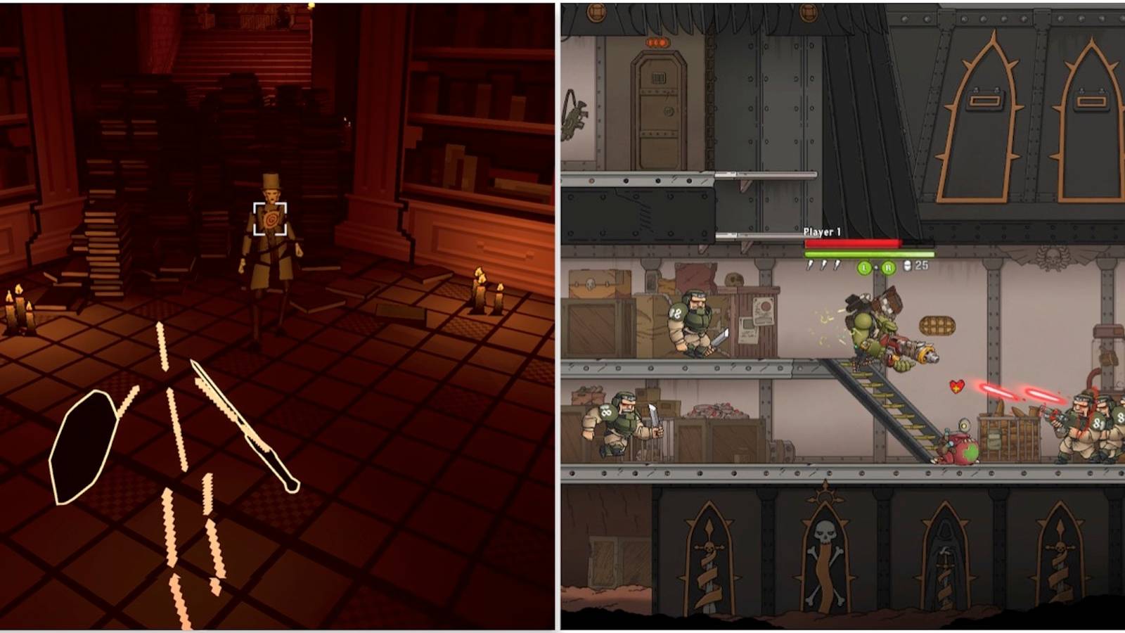 Fighting enemies in The Last Hero Of Nostalgia and Warhammer 40,000 Shootas, Blood & Teef