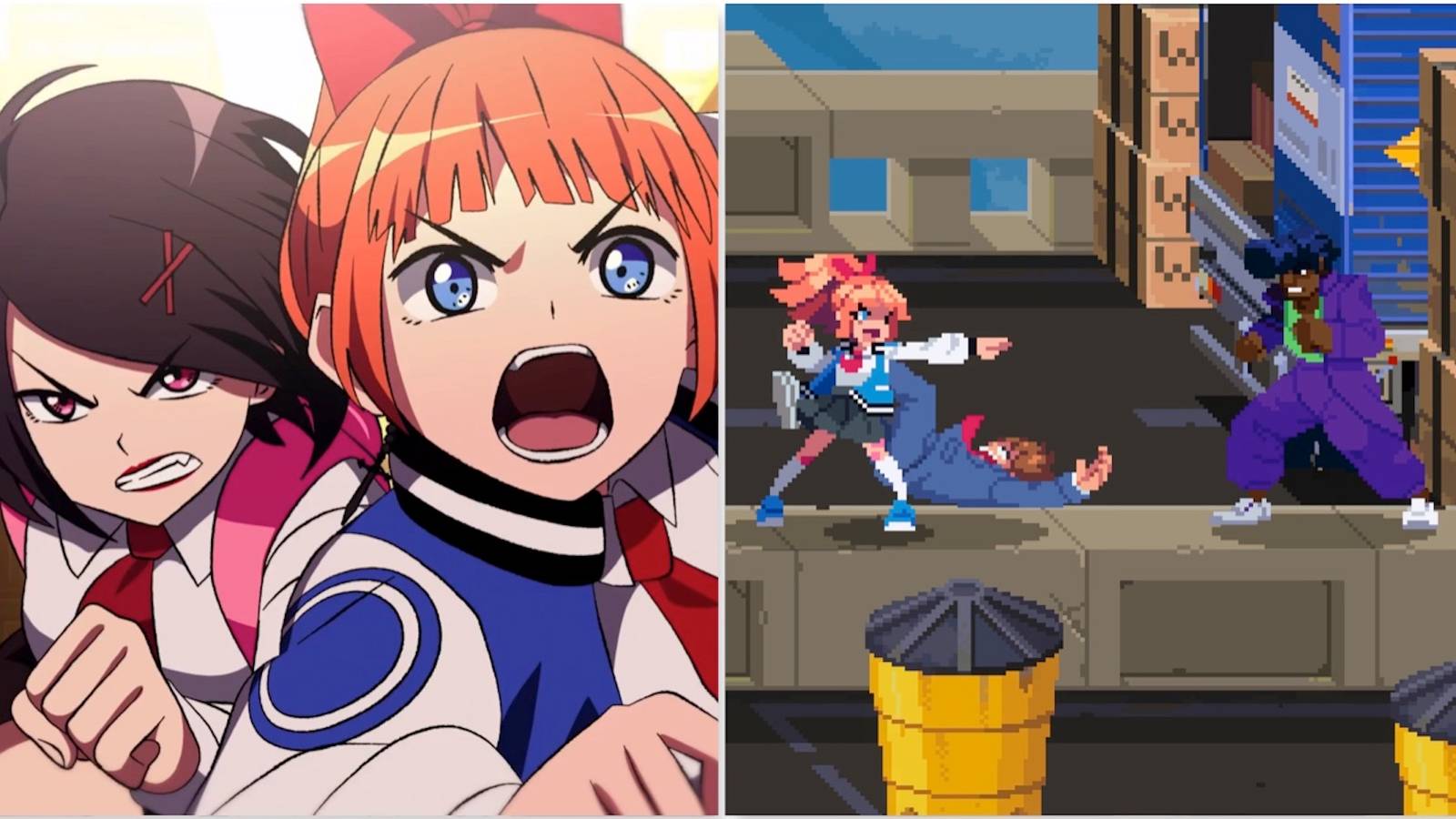 Misako and Kyoko and fighting enemies in River City Girls 2-1