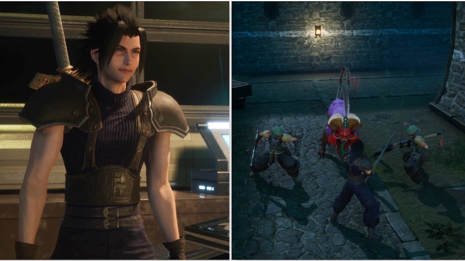 Zack and fighting enemies in Crisis Core Final Fantasy VII Reunion