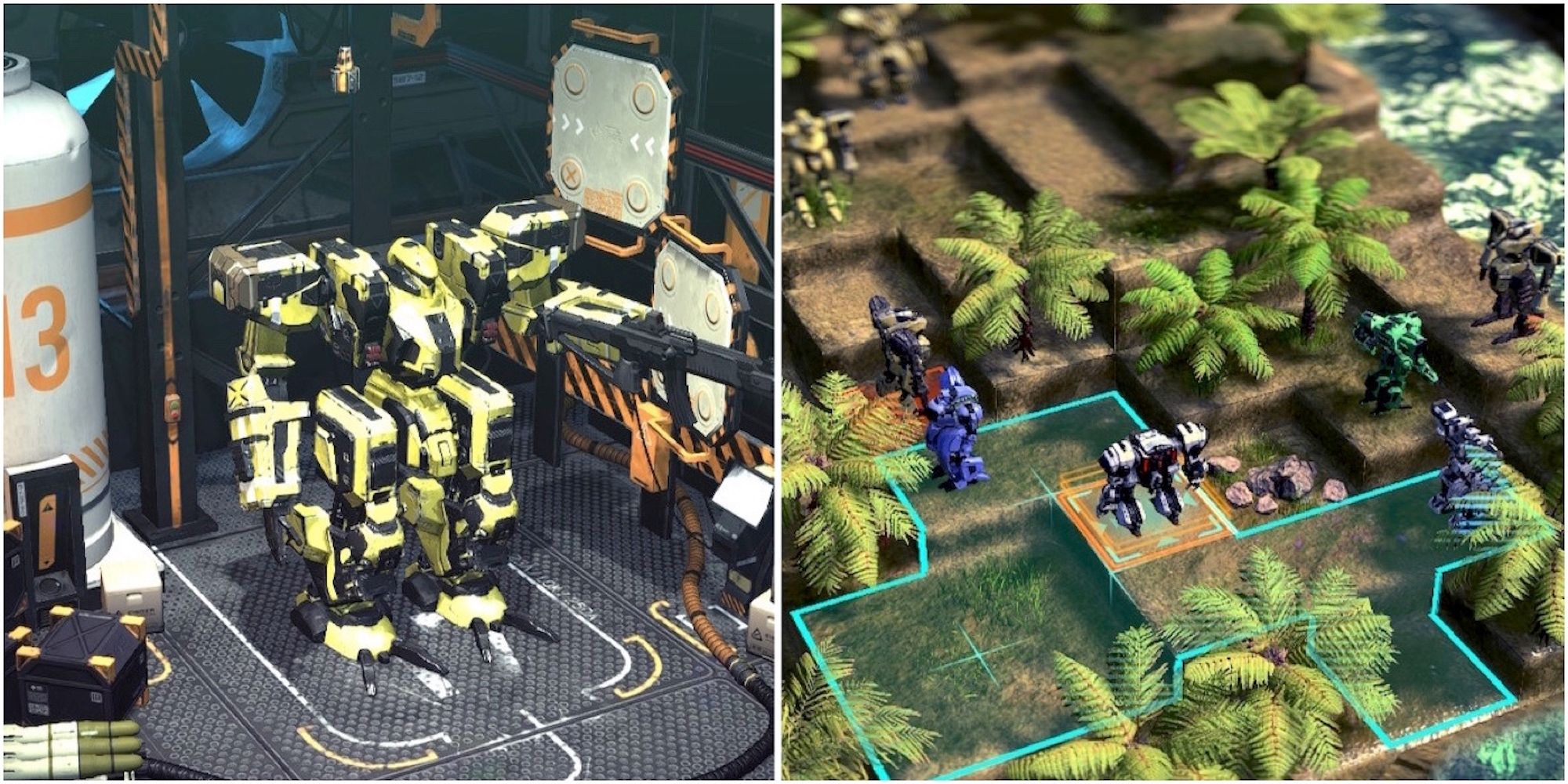 Customizing a mech and fighting a battle in Front Mission 1st Remake