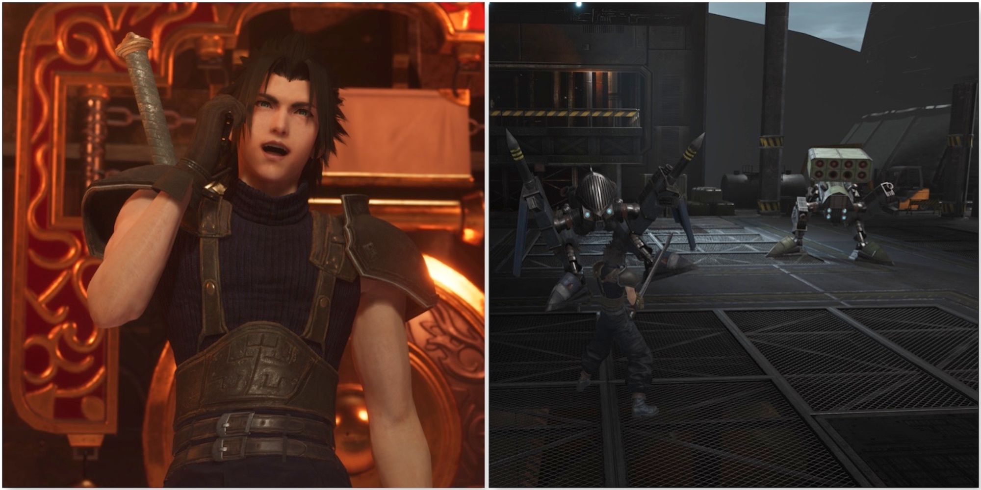 Zack and fighting enemies in Crisis Core Final Fantasy VII Reunion