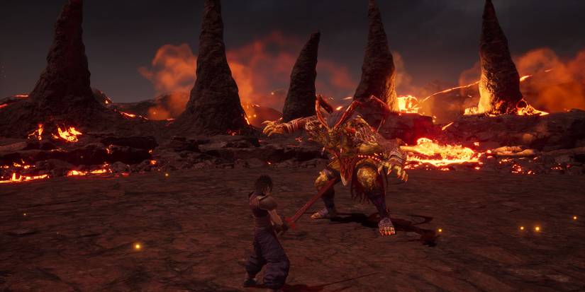 Fighting Ifrit in Crisis Core Final Fantasy VII Reunion 