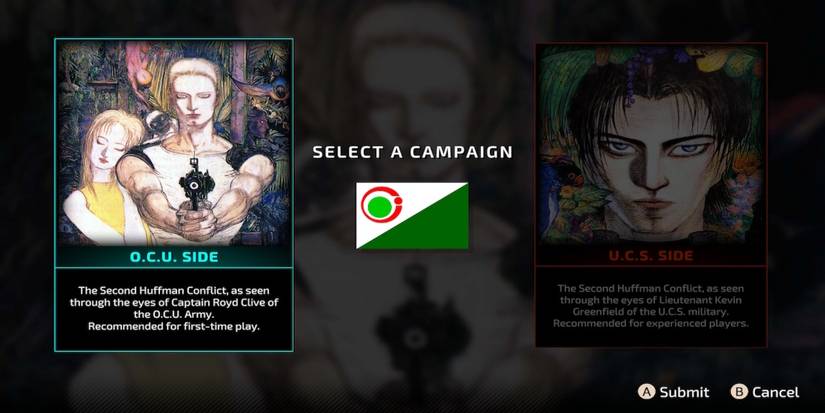 The campaign menu in Front Mission 1st Remake