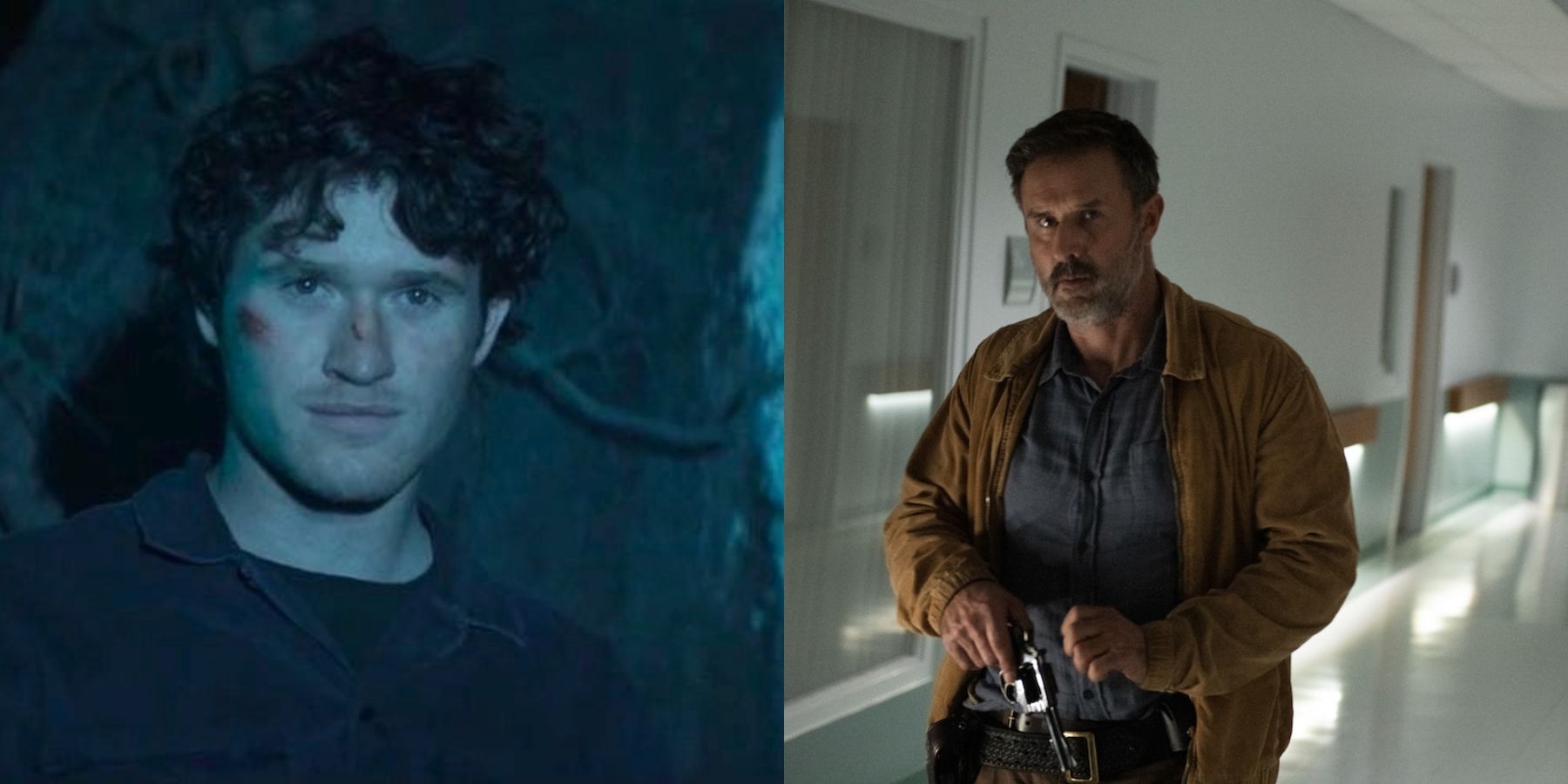 Split image of Corey Cunningham in Halloween Ends and Dewey Riley in Scream (2022)