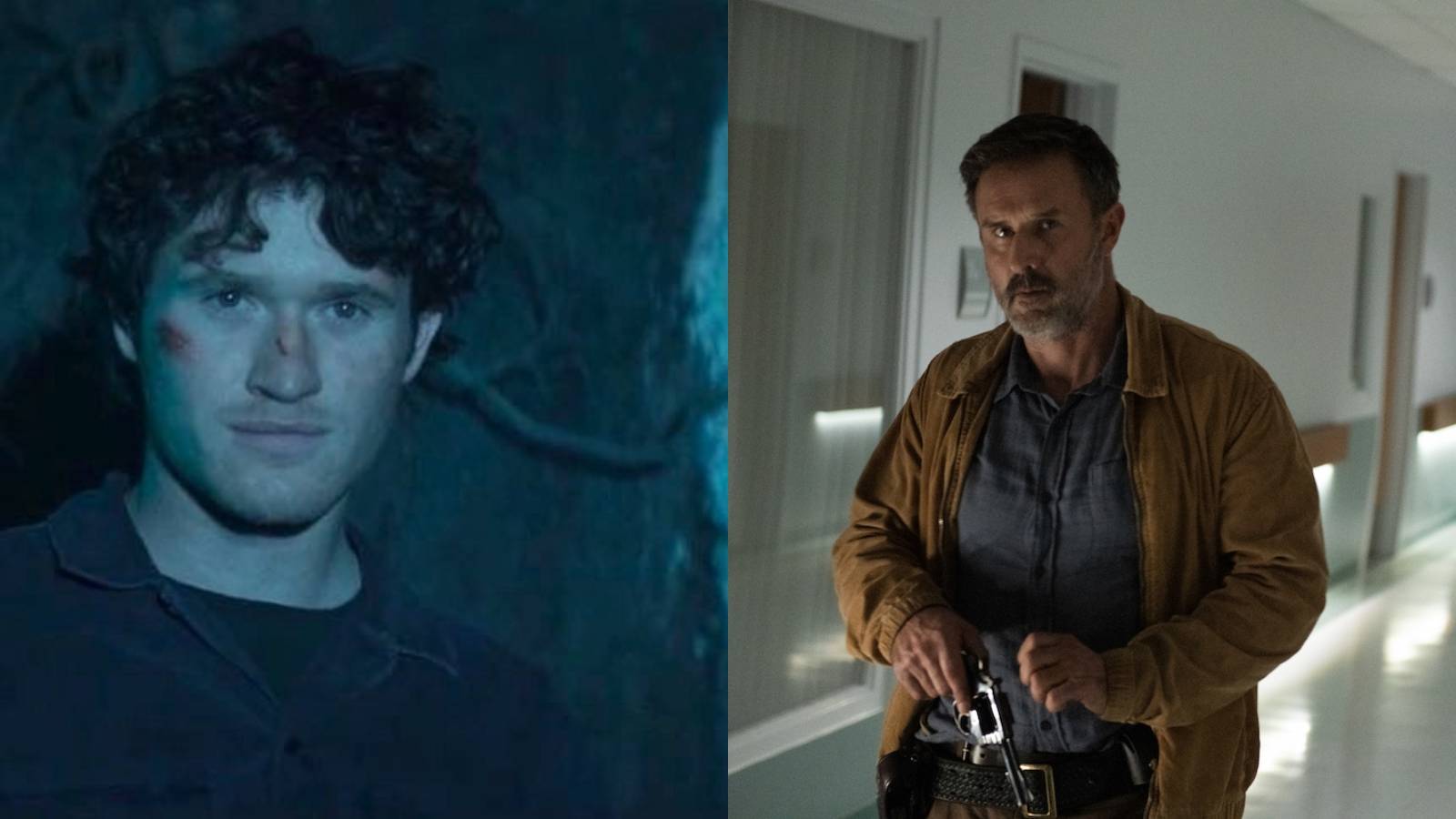 Split image of Corey Cunningham in Halloween Ends and Dewey Riley in Scream (2022)