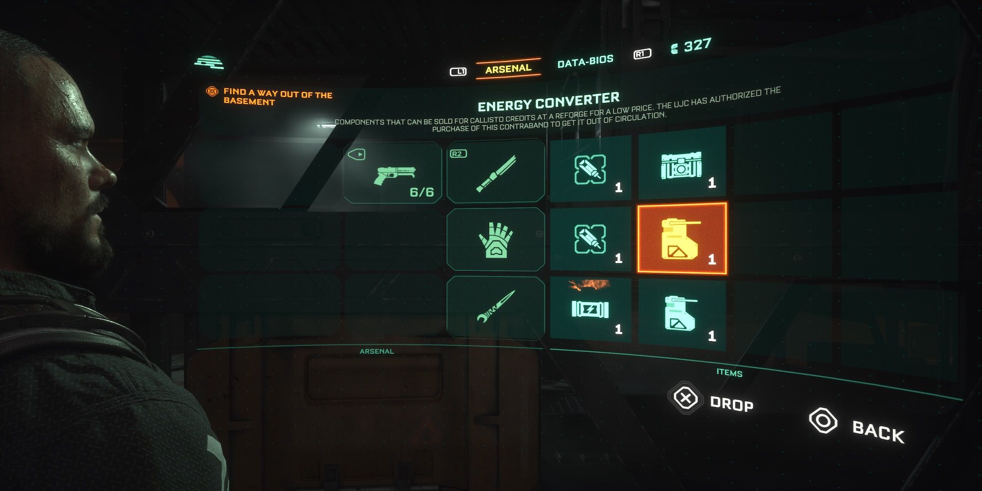 The inventory menu in The Callisto Protocol