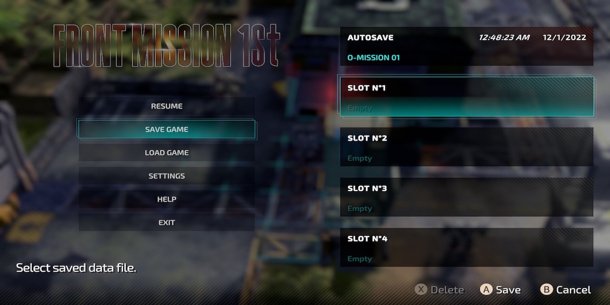 The save menu in Front Mission 1st Remake