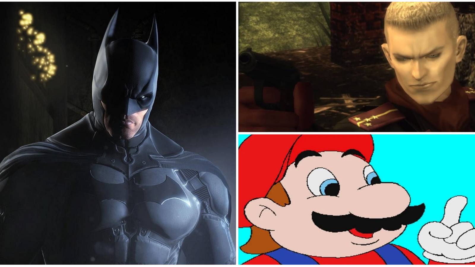 Same Role, Different Actors- Arkham Origins Batman MGS3 Ocelot Hotel Mario Mario