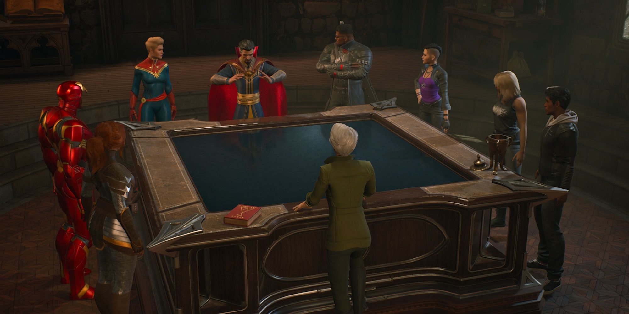 A cutscene featuring characters in Marvel's Midnight Suns