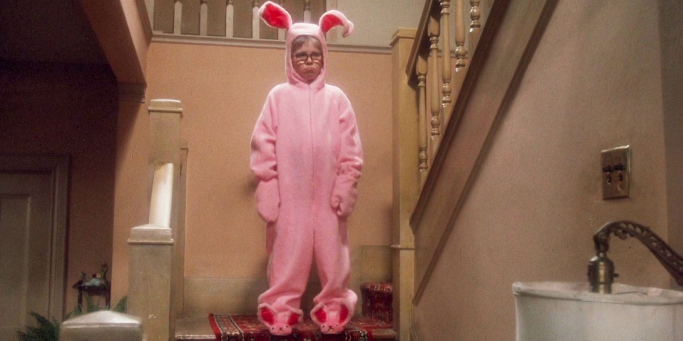 Raplhie in the pink bunny suit from Aunt Clara in A Christmas Story