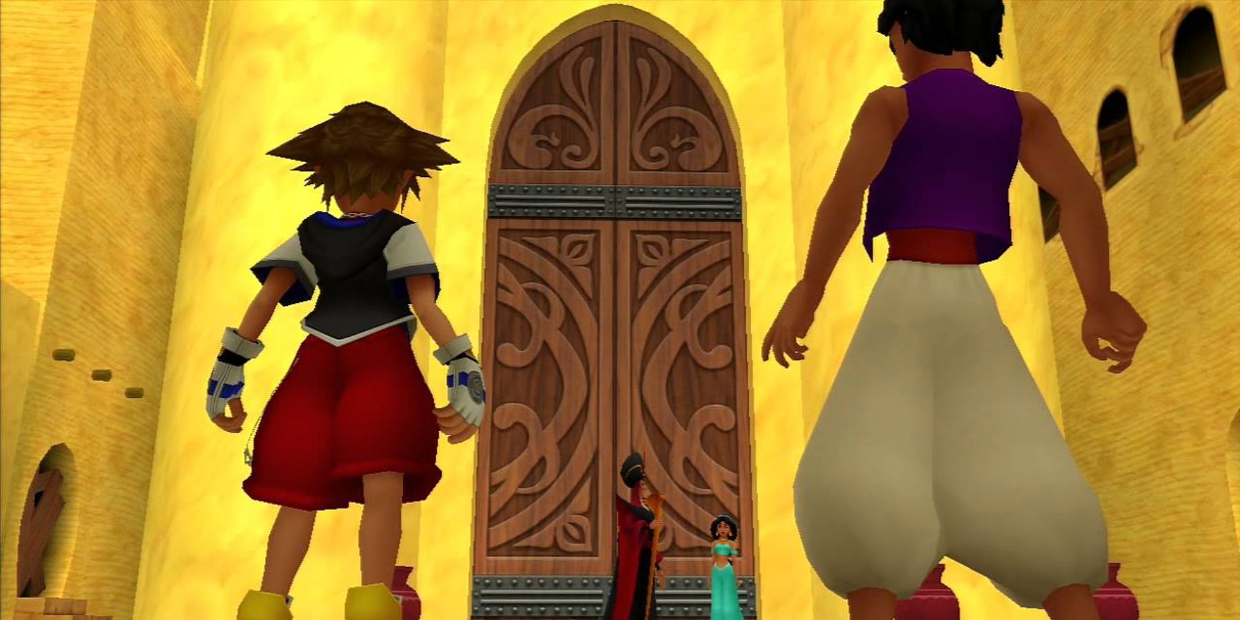 Sora and Aladdin meet Jafar and Jasmine in Kingdom Hearts 1