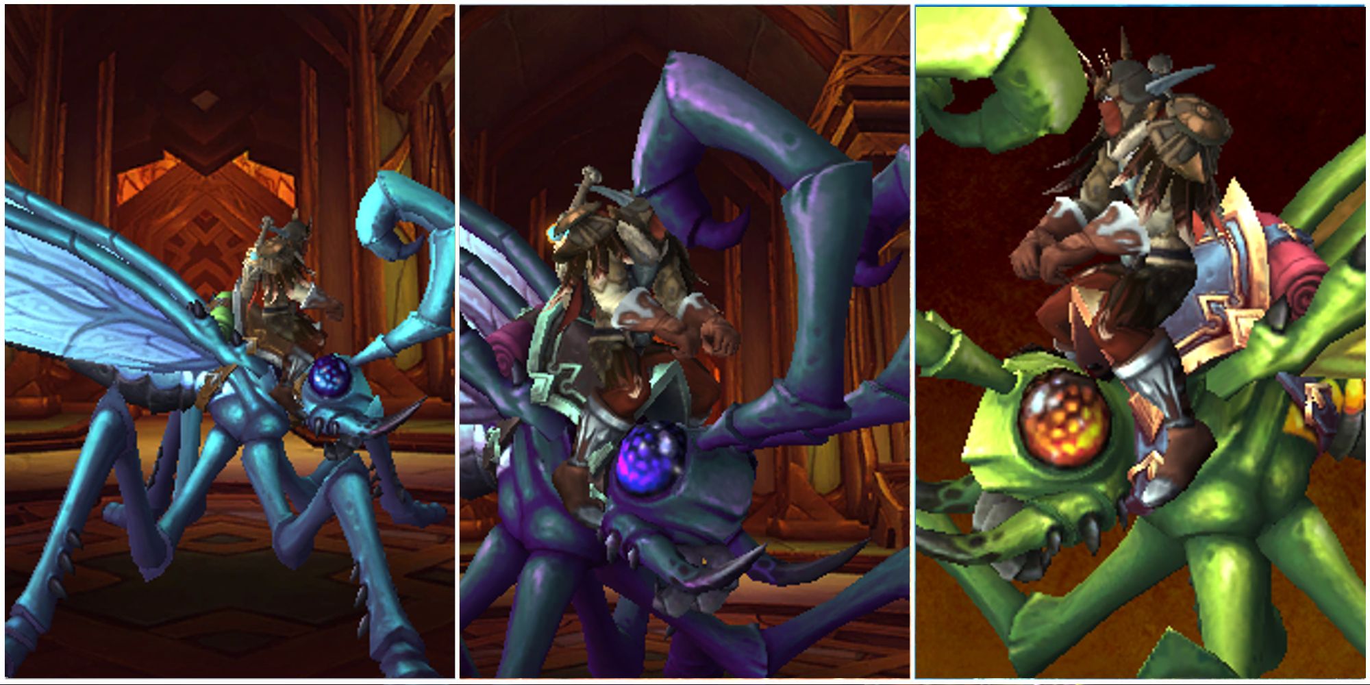 All three Skitter Bug Mounts as seen in World of Warcraft Dragonflight