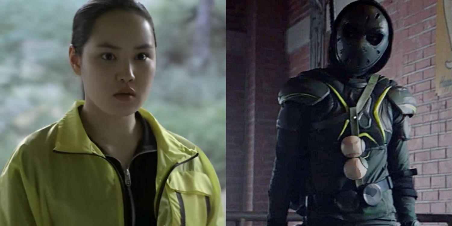 A split image of Artemis Crock in civilian clothes and in her superhero costume in Stargirl