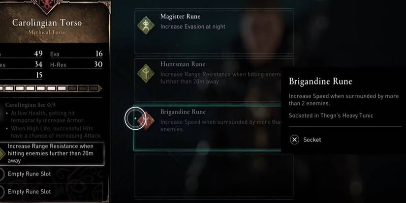 Assassin's Creed Valhalla Brigandine Rune selection screen 
