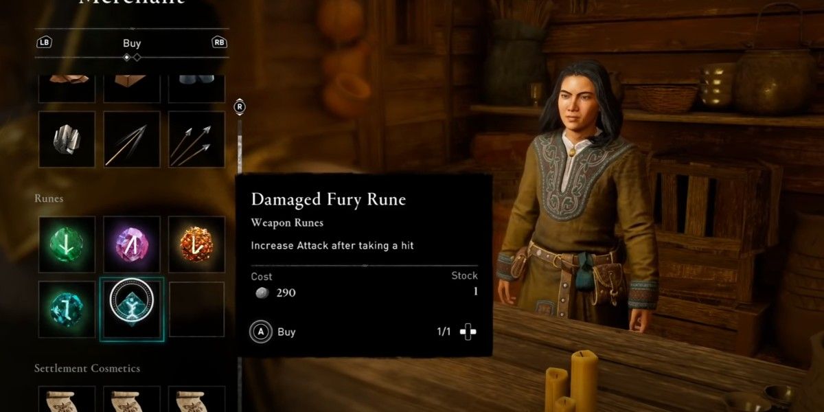 Assassin's Creed Valhalla Damaged Fury Rune at merchant shop