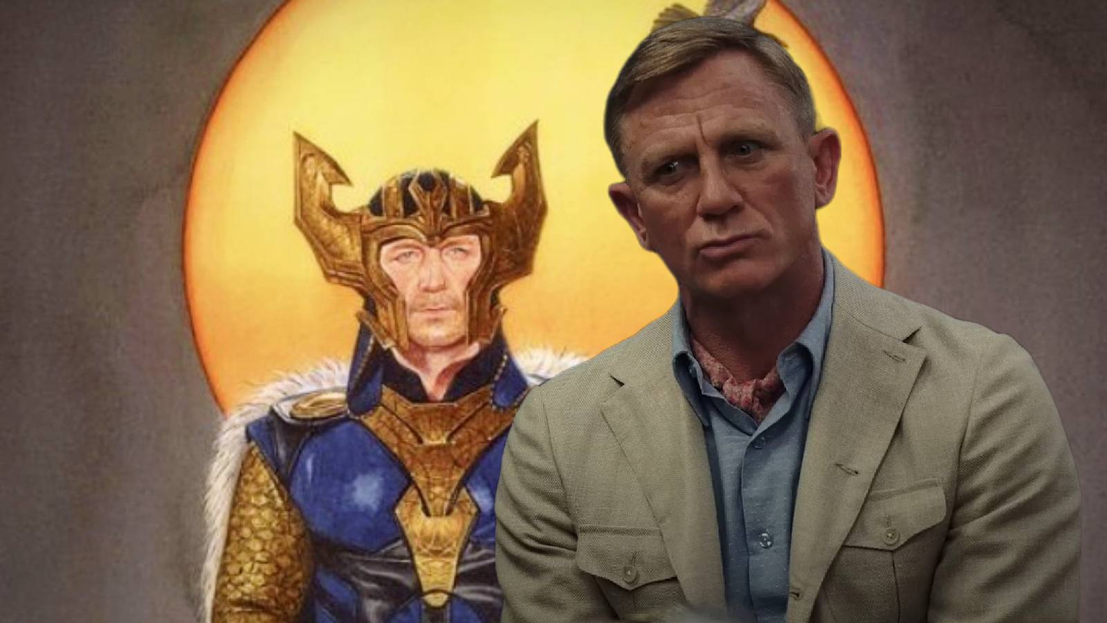 Baldur the Brave drawing with Daniel Craig as Benoit Blanc cutout