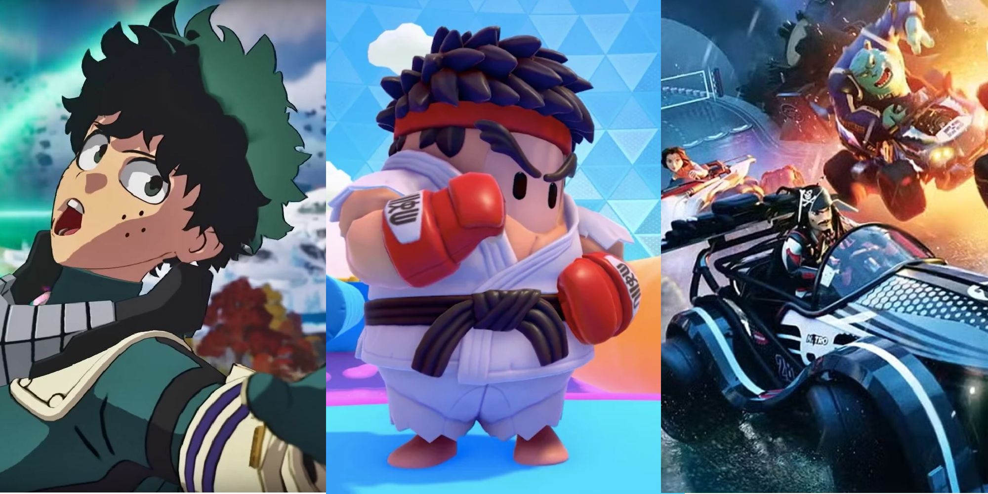 Deku in Fortnite, Ryu in Fall Guys and Captain Jack in Disney Speedstorm