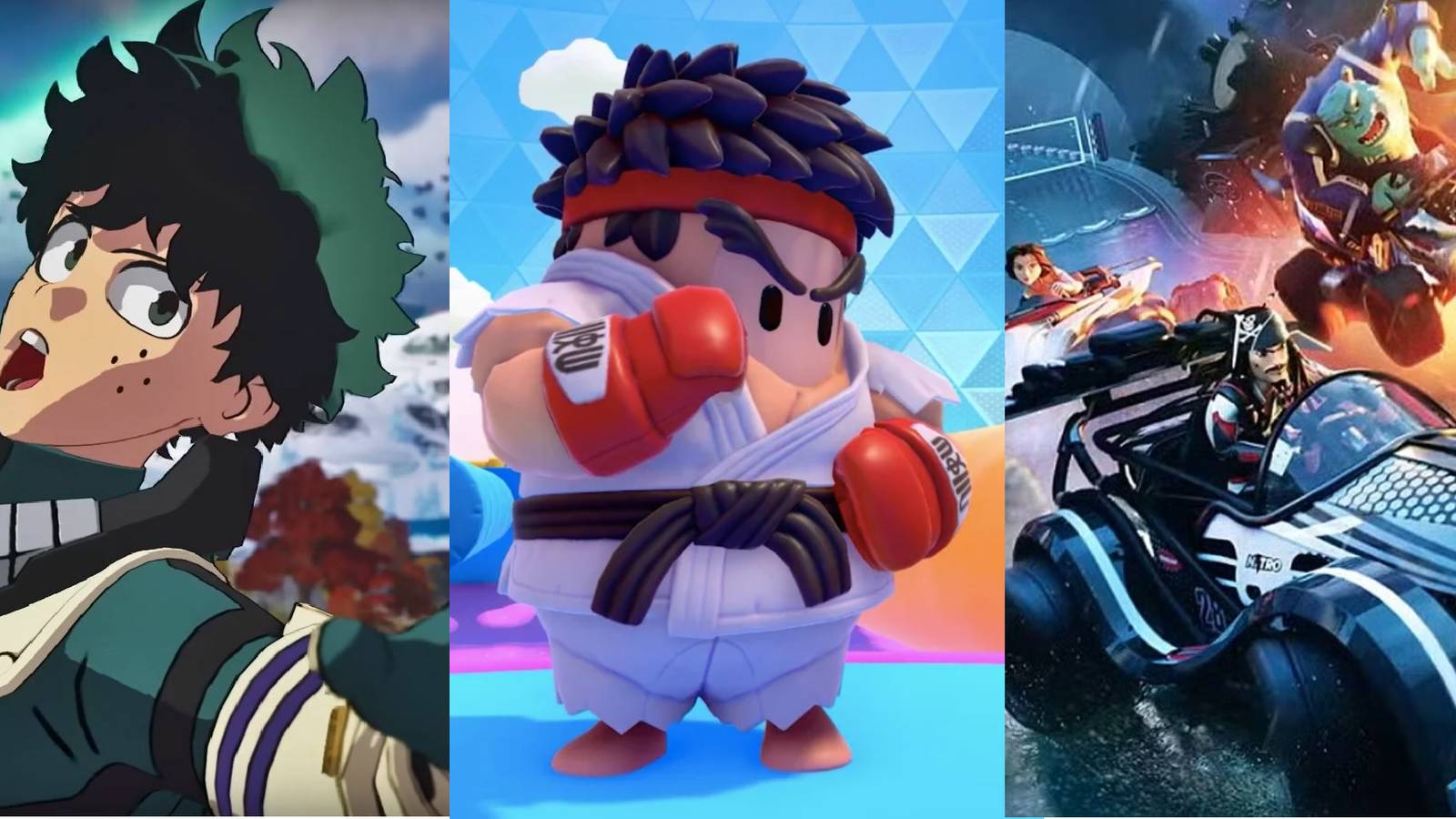 Deku in Fortnite, Ryu in Fall Guys and Captain Jack in Disney Speedstorm