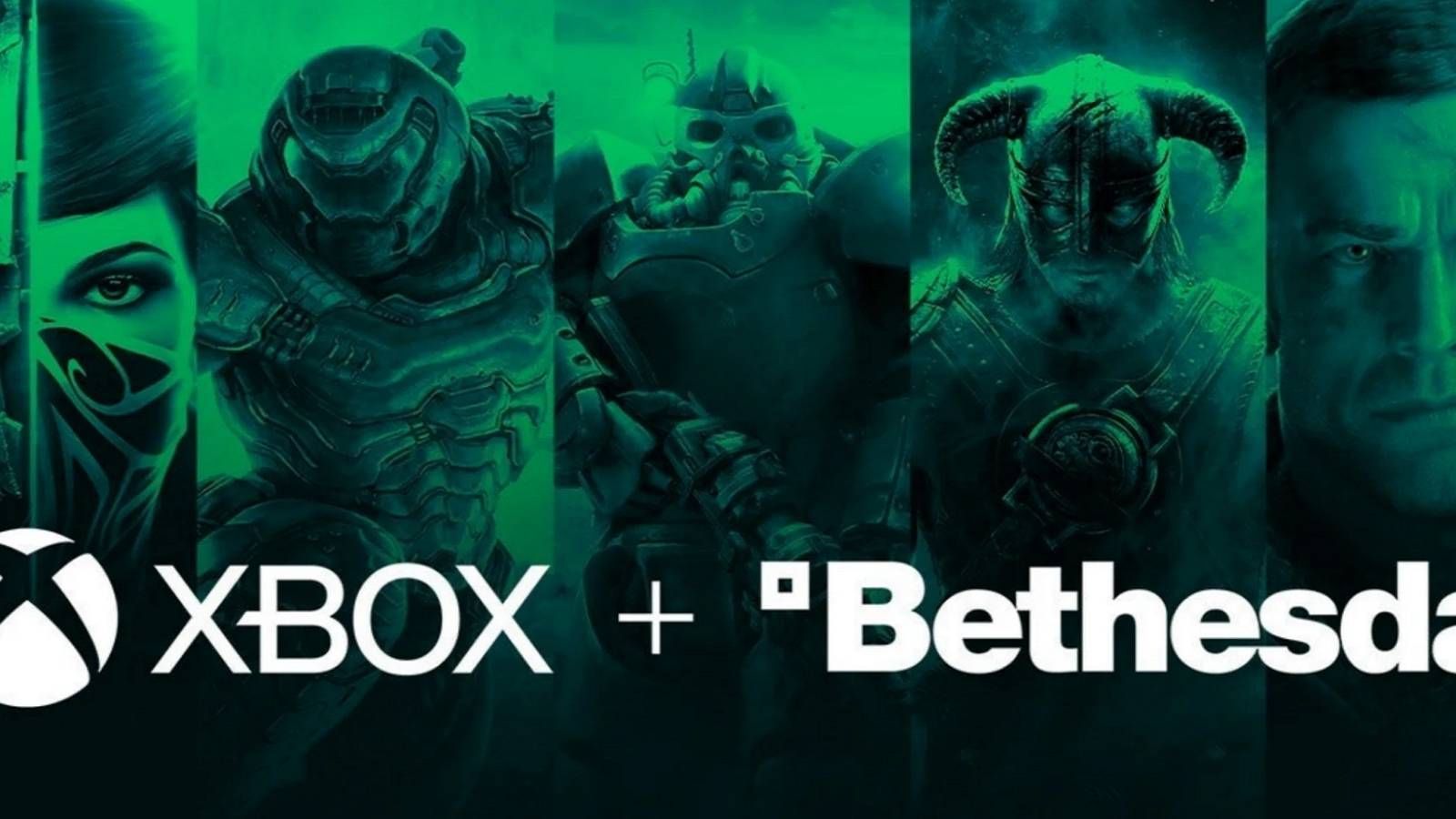 A green image showing the Xbox and Bethesda logos with some artwork from games like Doom, Skyrim, and Fallout.