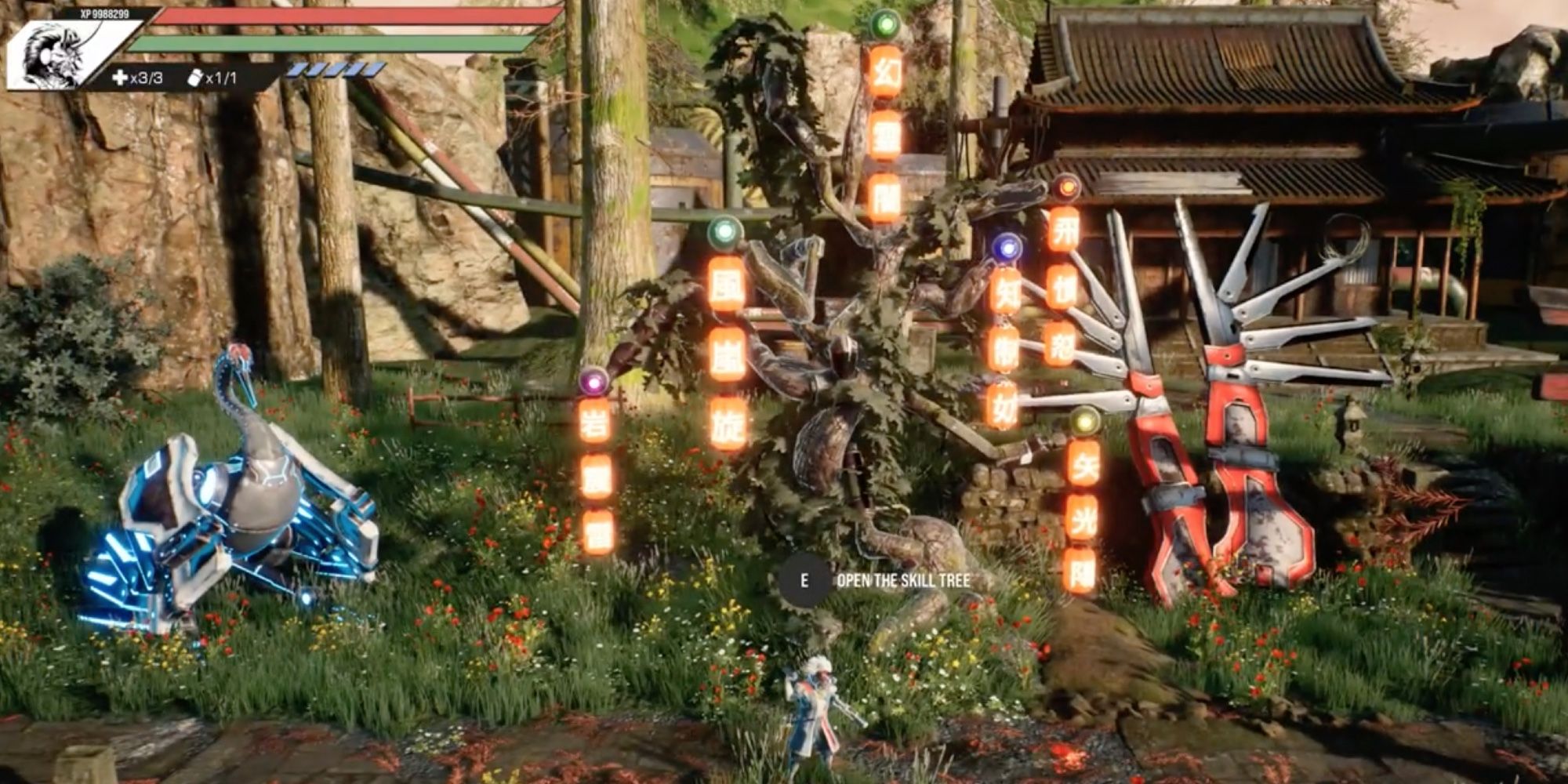 The player opens the skill tree at the dojo
