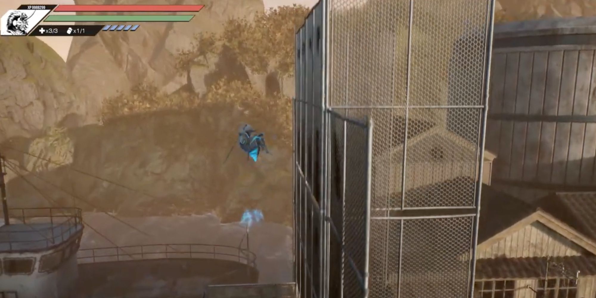 The player smashes through the metal structure using Stomp