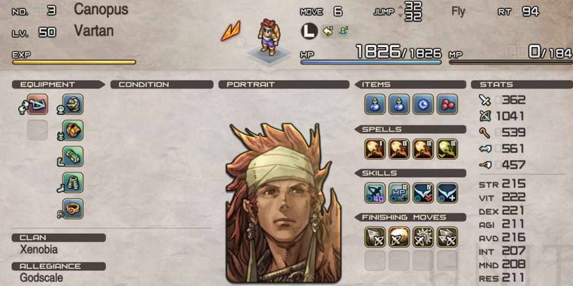 Canopus' Character Sheet in Tactics Ogre: Reborn