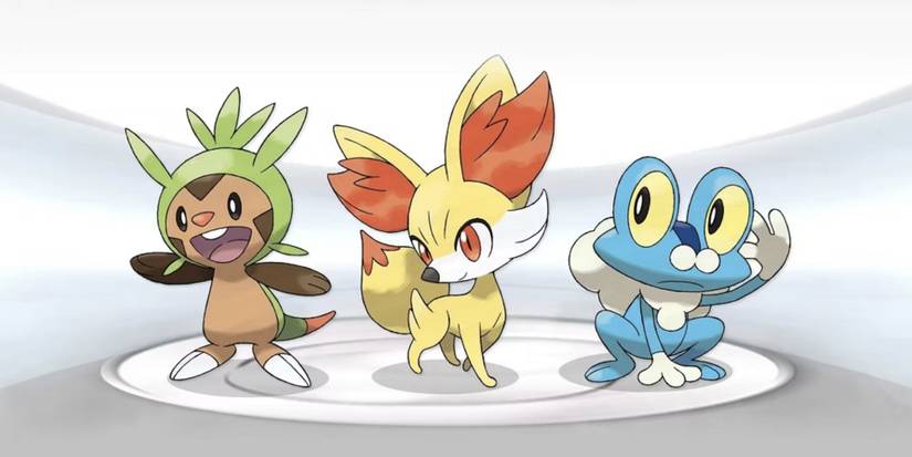 Kalos starter Pokemon Chespin, Fennekin, and Froakie.