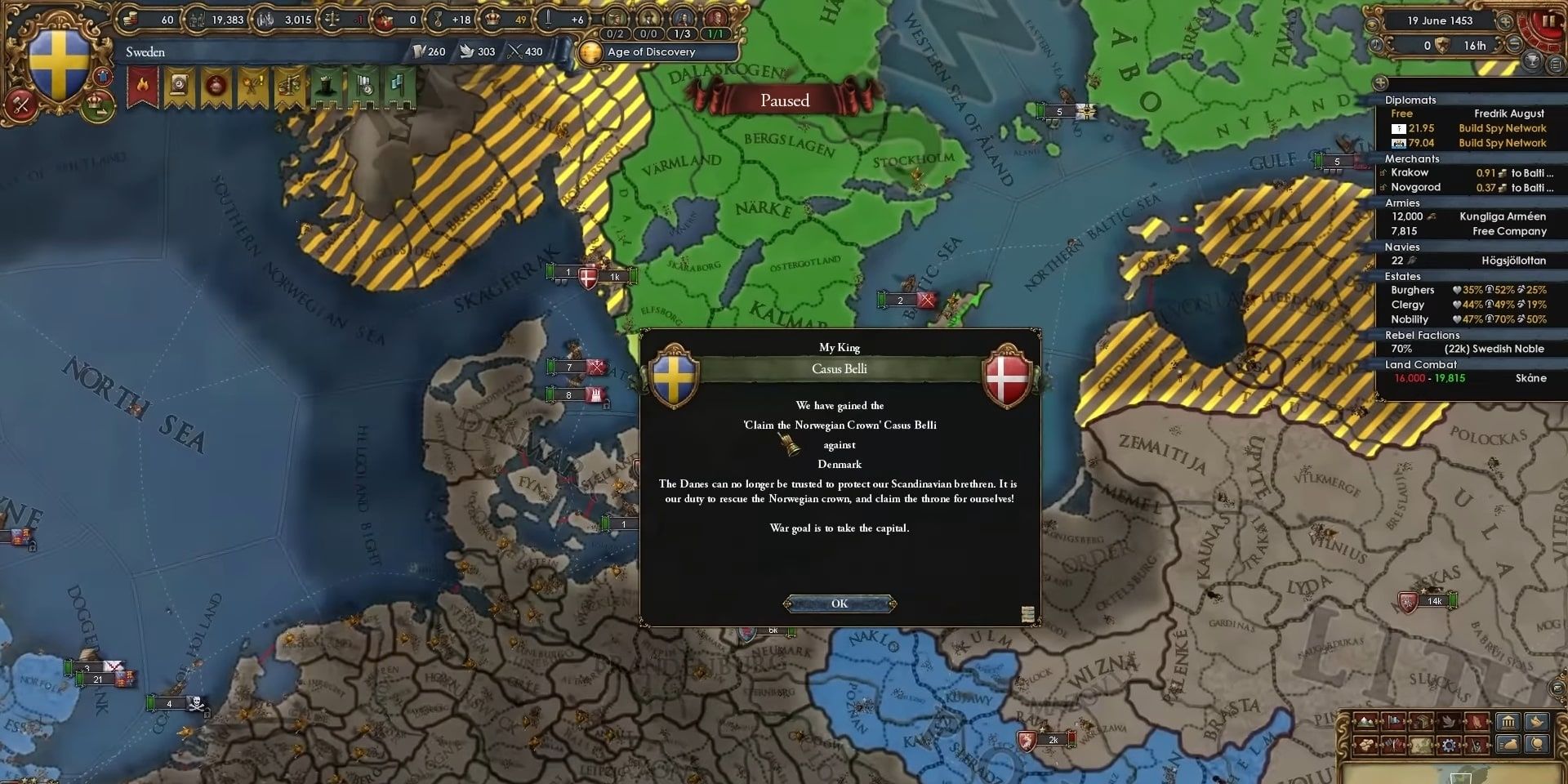 EU4 Lions Of The North Claiming Norwegian Crown Casus Belli