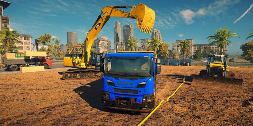 Closeup Front View of Dump Truck in Construction Simulator