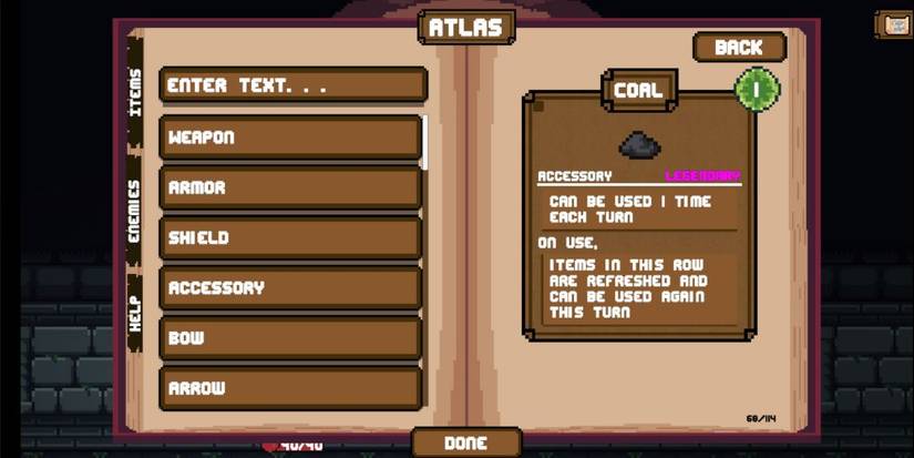 Atlas sowing Coal accessory in Backpack Hero