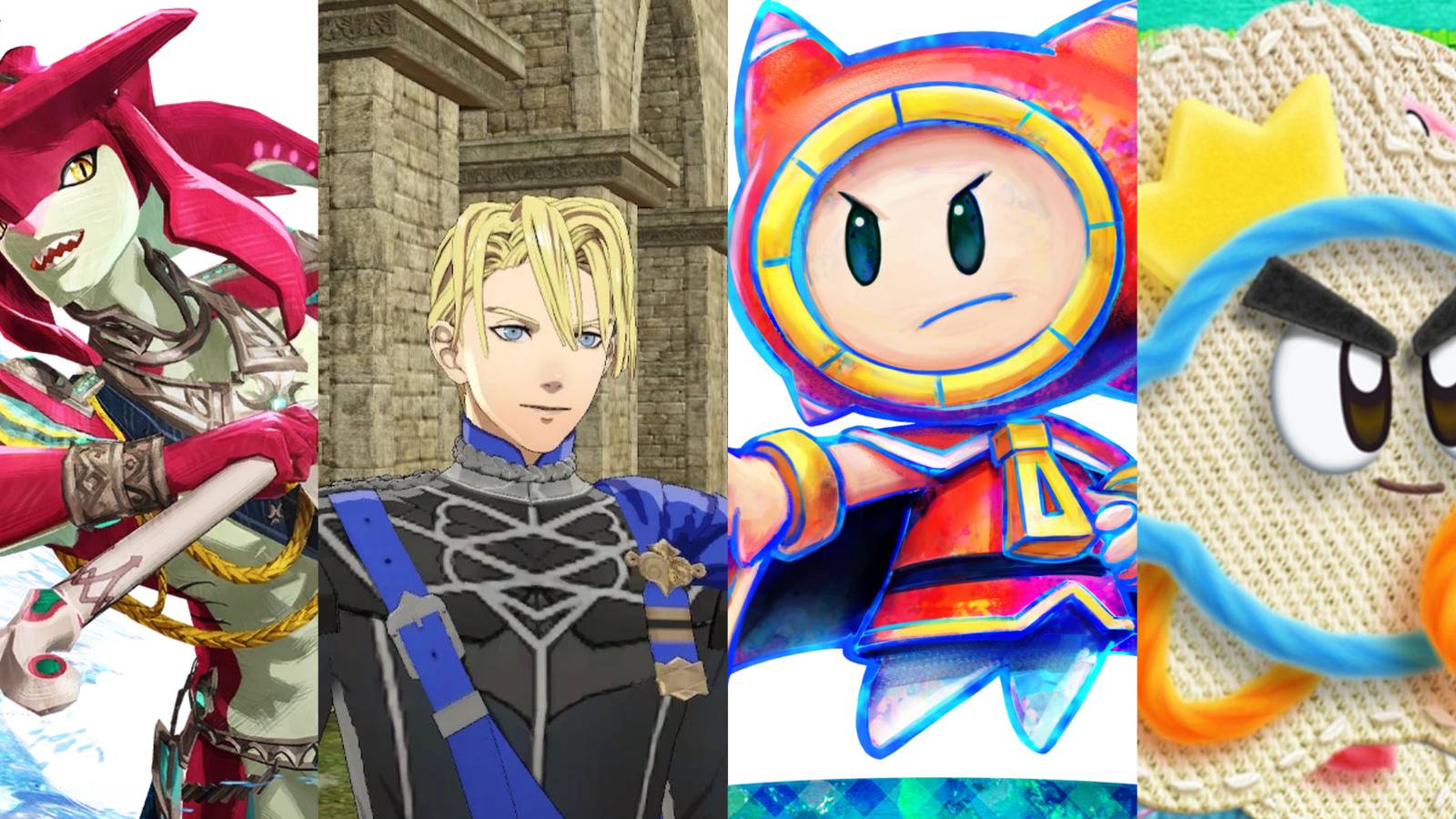 Sidon from Breath of the Wild, Dimitri from Fire Emblem Three Houses, Prince Dreamboat from Mario & Luigi: Dream Team and Prince Fluff from Kirby's Epic Yarn